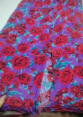 Uzun Mor Çiçekli Bohem Elbise - Görsel 4