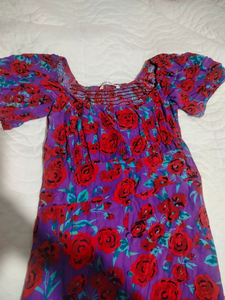 Uzun Mor Çiçekli Bohem Elbise - Görsel 2