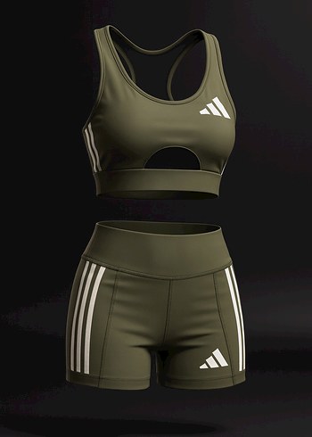 Adidas Haki Spor Büstiyer ve Mini Şort Takımı