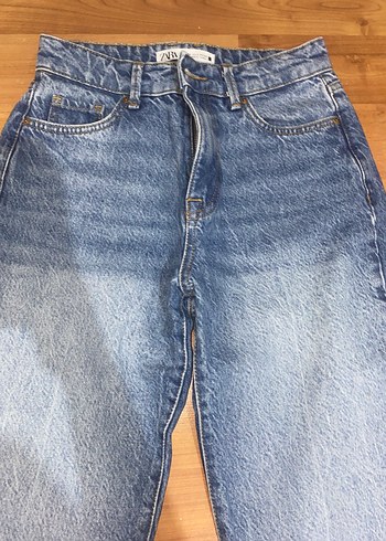 34 Beden Düğmeli Loose Fit Mavi Midi Kot Pantolon