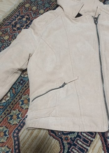 38 Beden Bej Süet Fermuarlı Kadın Ceket