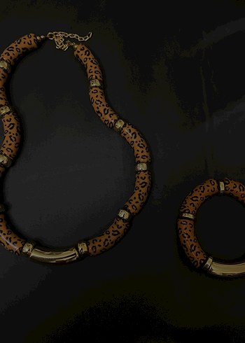 Diğer Bohem Tarz Kahverengi Leopar Desenli Kolye Bileklik Set