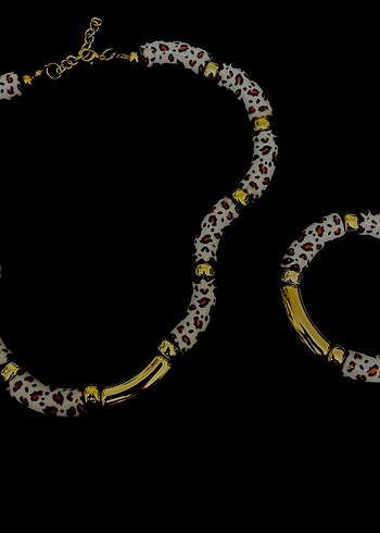 Leopar Desenli Kadın Kolye Bileklik Set