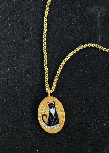 Zincirli Altın Renkli Kedi Kolye