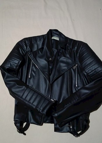 Kadın Siyah Deri Biker Ceket - Görsel 2