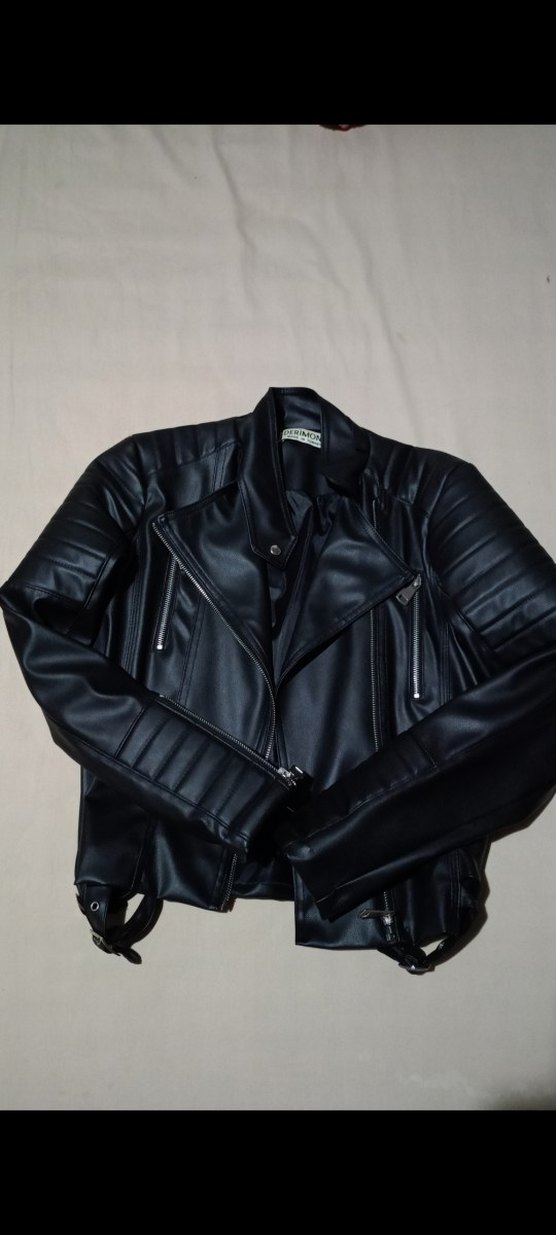 Kadın Siyah Deri Biker Ceket - Görsel 2