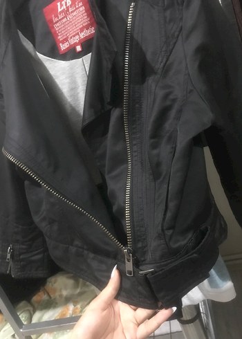 m Beden siyah Renk Kadın Siyah Vintage Deri Kemerli Biker Ceket