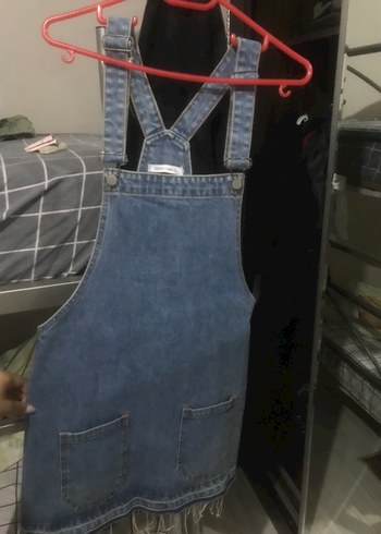m Beden Kadın Mavi Denim Midi Salopet