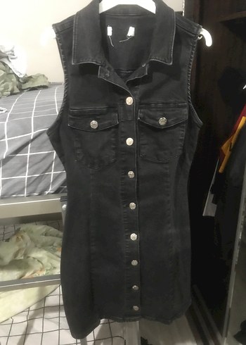 Siyah Düğmeli Kadın Denim elbise
