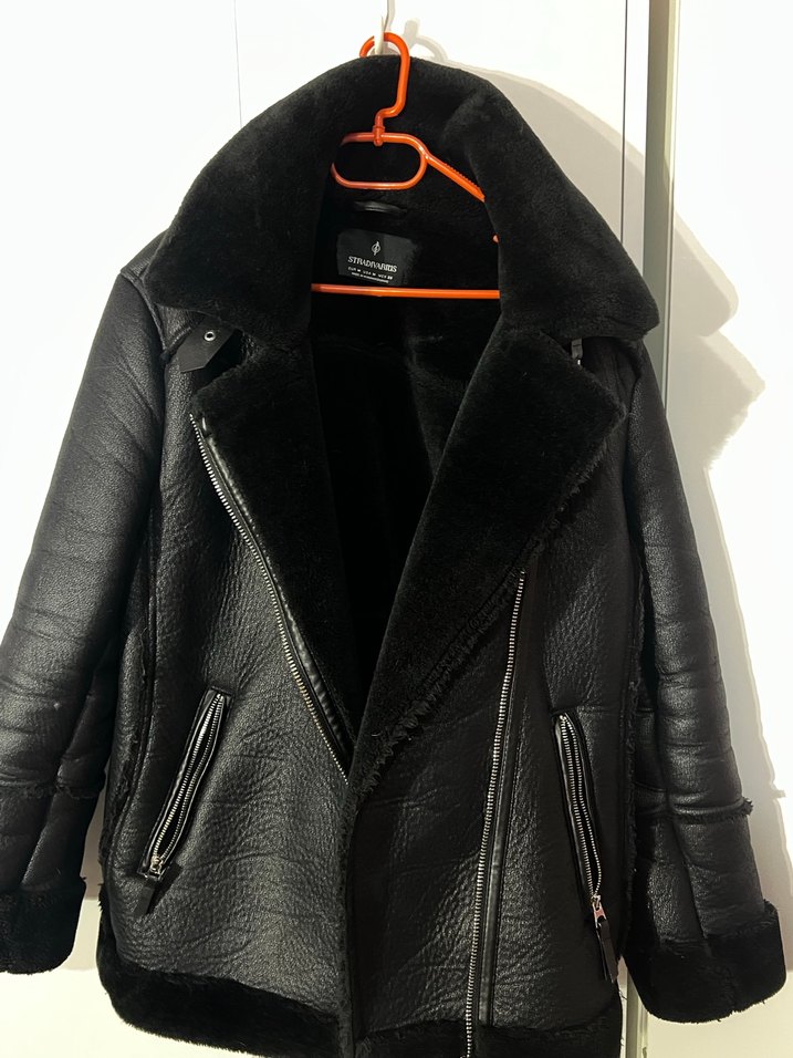 Kürk Detaylı Siyah Deri MONT - Görsel 2