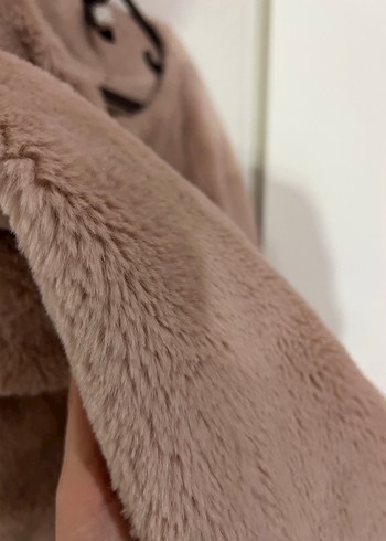 Pembe Kadın Kürk Detaylı Midi Boy Ceket - Görsel 4