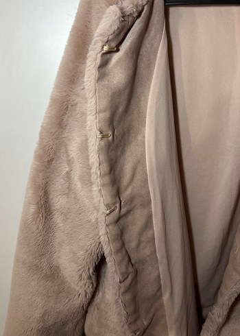 Pembe Kadın Kürk Detaylı Midi Boy Ceket - Görsel 6