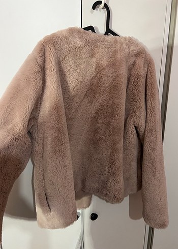 Pembe Kadın Kürk Detaylı Midi Boy Ceket - Görsel 5