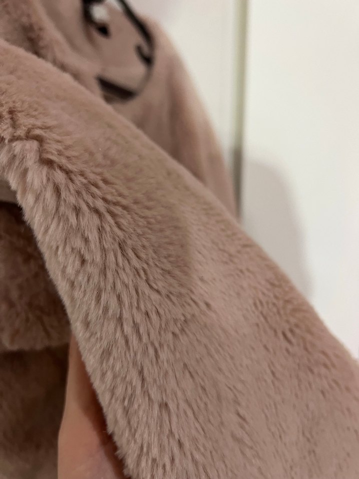 Pembe Kadın Kürk Detaylı Midi Boy Ceket - Görsel 4