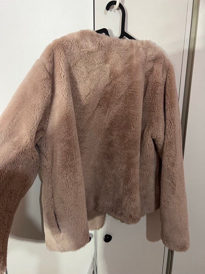 Pembe Kadın Kürk Detaylı Midi Boy Ceket - Görsel 5