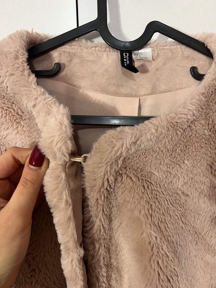 Pembe Kadın Kürk Detaylı Midi Boy Ceket - Görsel 2