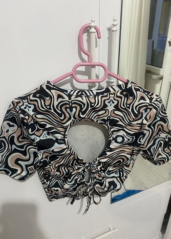 Diğer Kadın Mini Kısa Kollu Desenli Bluz