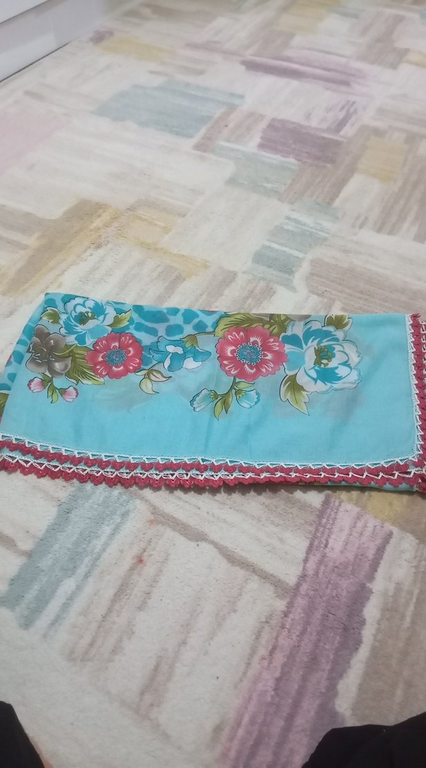 Dantel Detaylı Mavi Kadın Fular - Görsel 3