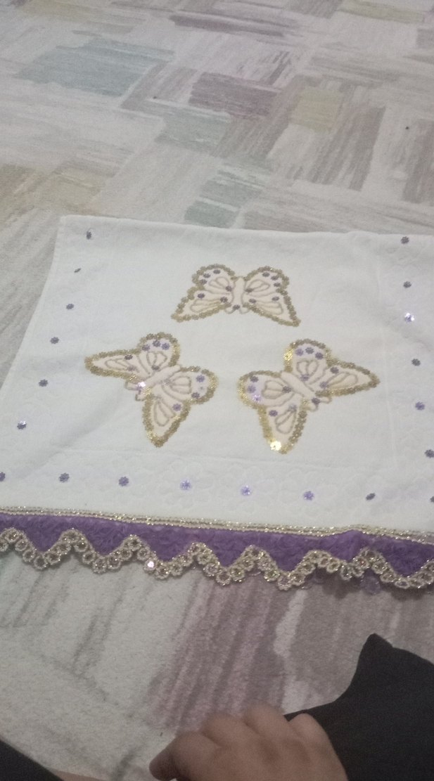 Mor Nakışlı Geleneksel Havlu - Görsel 4