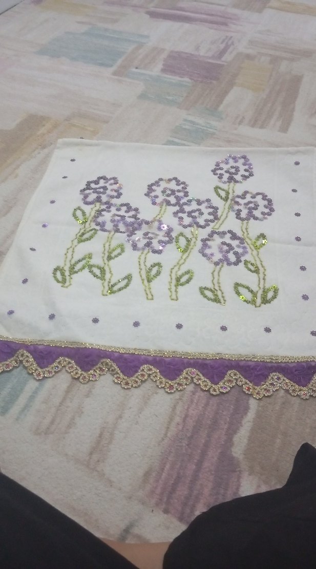 Mor Nakışlı Geleneksel Havlu - Görsel 3