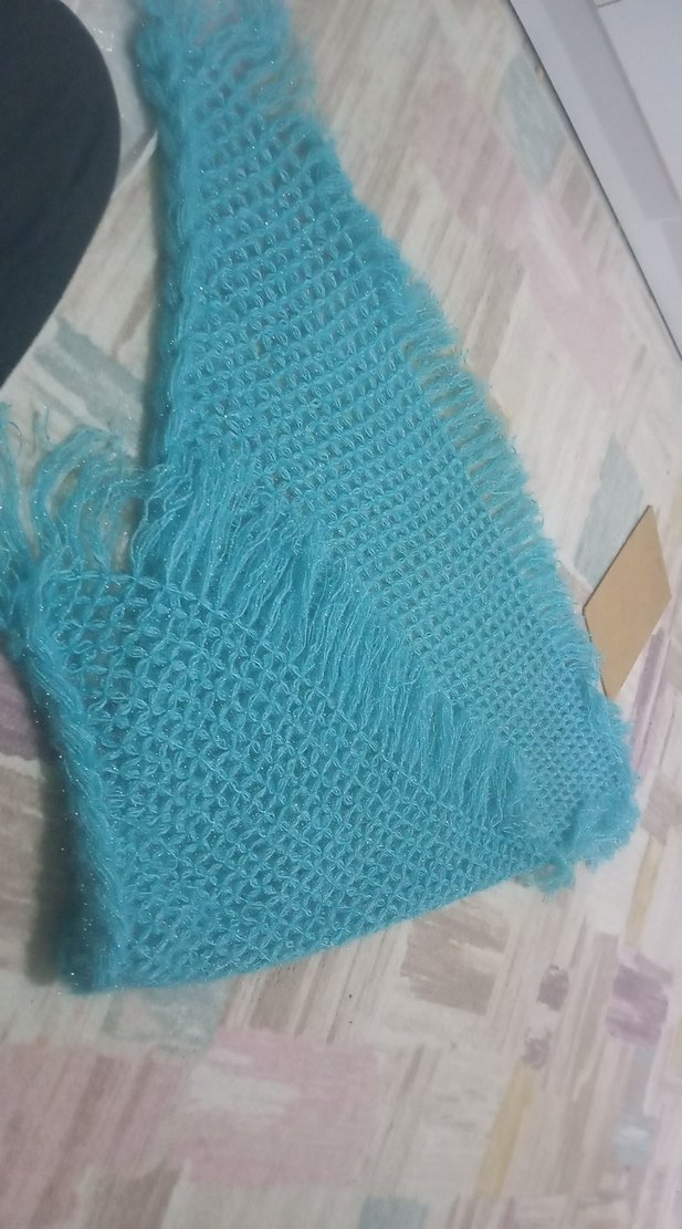 Mavi Örgü Kadın Şal - Görsel 2