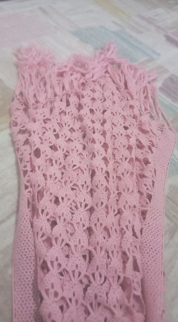 Pembe Dantel Detaylı Bohem Örgü Şal - Görsel 4