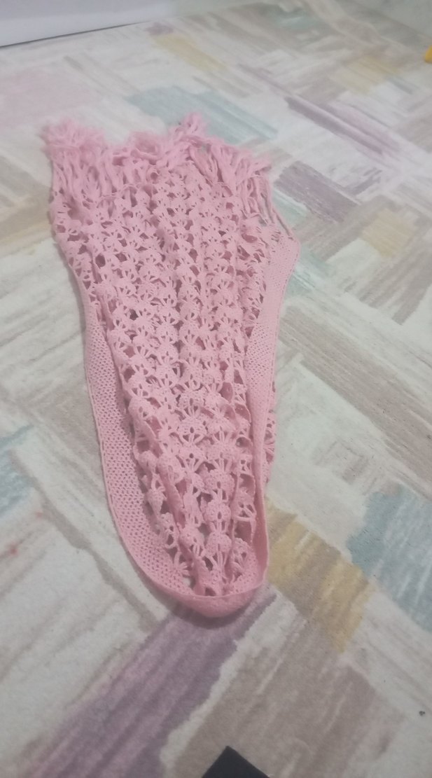 Pembe Dantel Detaylı Bohem Örgü Şal - Görsel 2