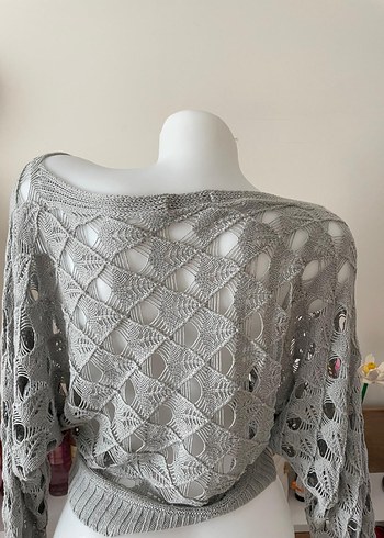 Adil ışık Gri Bohem Tarz Örgü Kadın Kazak - Görsel 2