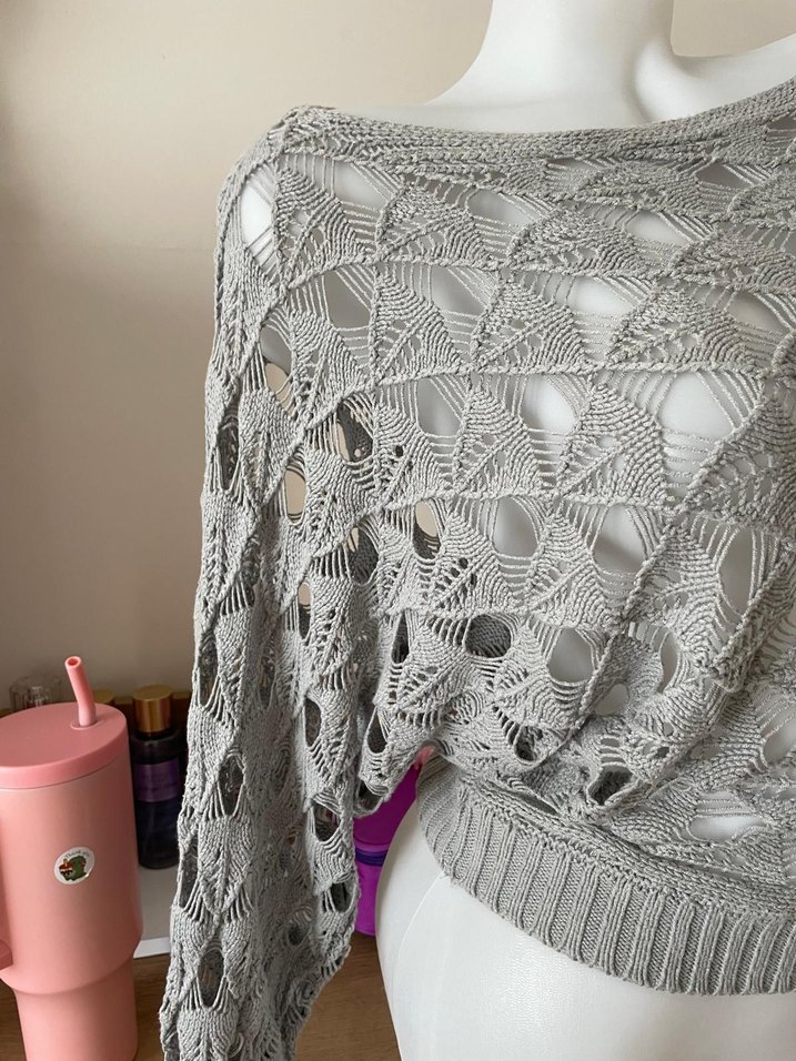 Adil ışık Gri Bohem Tarz Örgü Kadın Kazak - Görsel 3