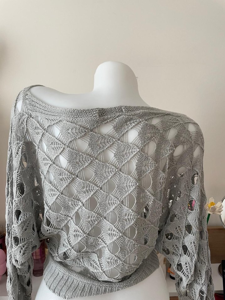 Adil ışık Gri Bohem Tarz Örgü Kadın Kazak - Görsel 2