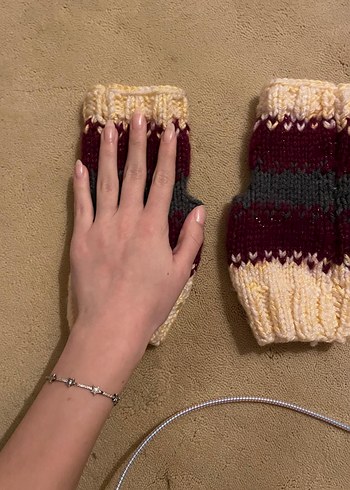 Bordo Örgü Kadın Eldiven - Görsel 2