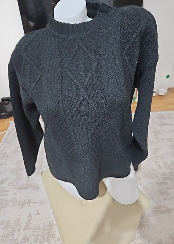 Siyah Örgü Kadın Kazak - Görsel 2