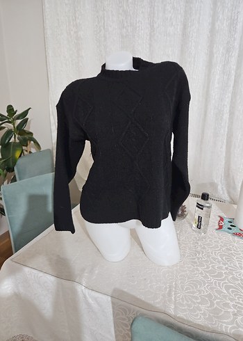 Siyah Örgü Kadın Kazak - Görsel 4