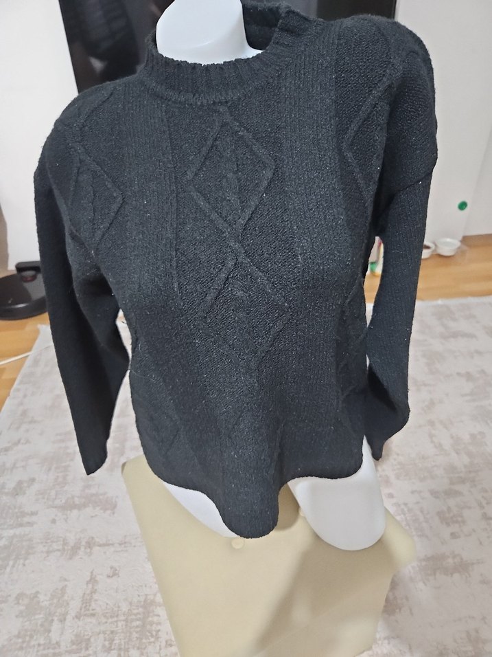 Siyah Örgü Kadın Kazak - Görsel 2