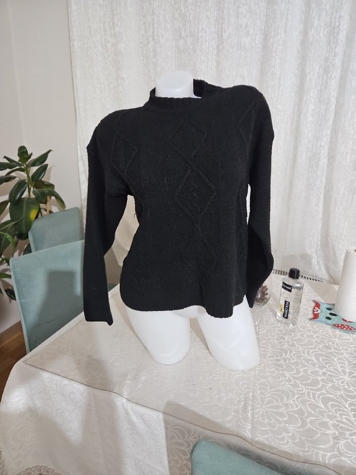 Siyah Örgü Kadın Kazak - Görsel 4