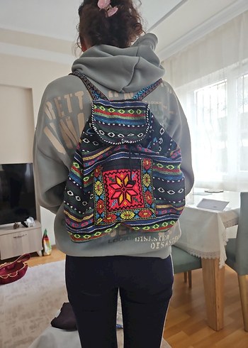 Renkli Nakışlı Bohem Kadın Sırt Çantası - Görsel 2