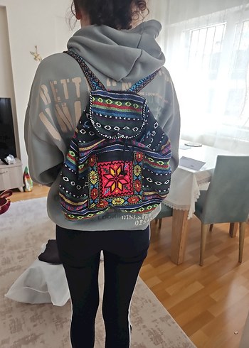 Renkli Nakışlı Bohem Kadın Sırt Çantası - Görsel 3