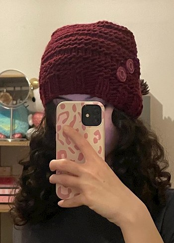 Bordo Örgü Kadın Bere - Görsel 2