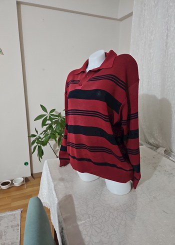 Bordo Siyah Çizgili Örgü Erkek Kazak - Görsel 3