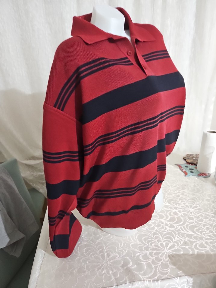 Bordo Siyah Çizgili Örgü Erkek Kazak - Görsel 5