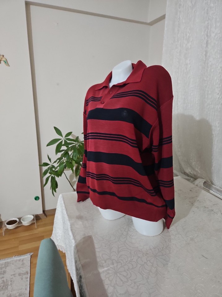 Bordo Siyah Çizgili Örgü Erkek Kazak - Görsel 3