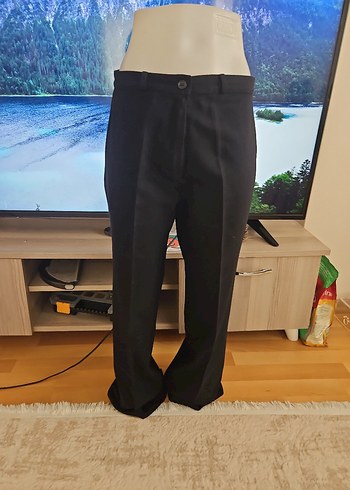 Siyah Bol paça Kadın Kumaş Pantolon - Görsel 2