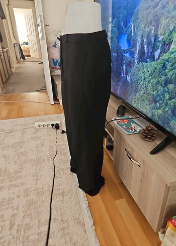 Siyah Bol paça Kadın Kumaş Pantolon - Görsel 3