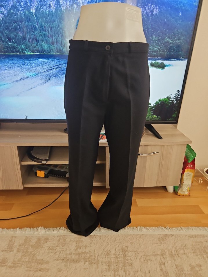 Siyah Bol paça Kadın Kumaş Pantolon - Görsel 2