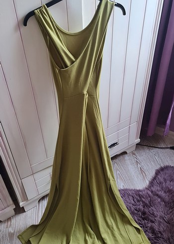 Askılı limon küf ü renkte  sırt dekolteli çok şık gece elbisesi - Görsel 12