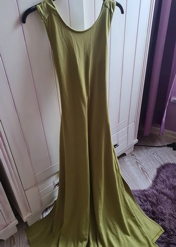 Askılı limon küf ü renkte  sırt dekolteli çok şık gece elbisesi - Görsel 10