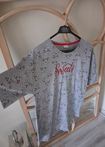 Pamuklu Gri Desenli Kısa Kollu Hamile Tişörtü - Görsel 3