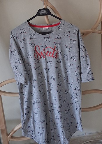 Pamuklu Gri Desenli Kısa Kollu Hamile Tişörtü - Görsel 2