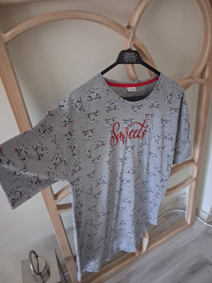 Pamuklu Gri Desenli Kısa Kollu Hamile Tişörtü - Görsel 3