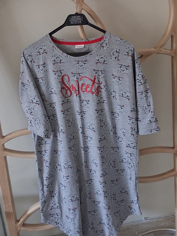 Pamuklu Gri Desenli Kısa Kollu Hamile Tişörtü - Görsel 2